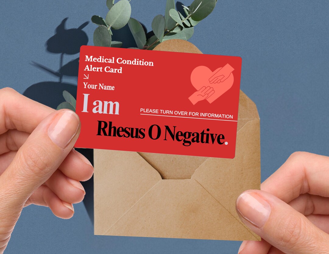O Negative Blood Type Medical Alert Card – Rhesus Negative Wallet ID ...