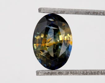 0.96 Ct Natural Bicolor Sapphire | Oval Cut Untreated Blue Yellow Gemstone | Eye Clean Loose Stone for Fine Custom Jewelry
