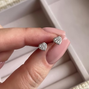 Silver Small Heart Stud Earrings, Tiny Earrings Heart Shaped, Dainty Heart Studs, Tiny Minimalist Earrings Stud, Mothers Day Gift