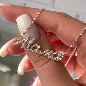Collar de plata con la inscripción "Mamá Delicada", collares con nombre para el Día de la Madre, collar de plata con palabra personalizada, collar con nombre delicado personalizado