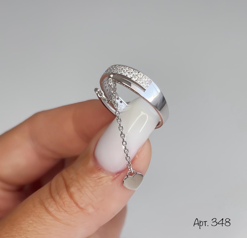 Dangle Rings Silver Silver Hanging Chain Ring, Dangle Chain Ring Silver, Heart Pendant Ring ...