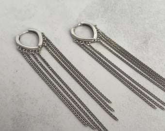 Silver Chain Long Earrings, Plain Silver Drop Earring, Dangle Earrings, Dainty Long Silver Earrings, Womens Gift