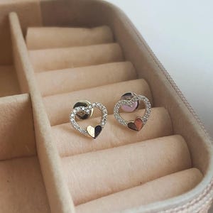 Tiny Heart Studs Earrings, Silver Dainty Heart Studs, Open Heart Earrings, Open Heart Stud, Anniversary Gift