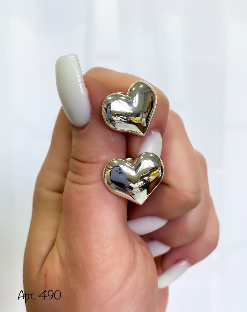 JustBeingCute Orecchini A Cuore Puffy In Argento Sterling Placcato Oro 14k Con Zirconi - Regalo Donna
