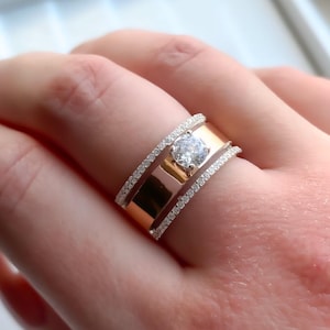 925 Sterling Silver Gold Plated Ring, Dainty Zircon Ring, Elegant Wedding Jewelry, Gift for her, Anniversary Gift for Wife