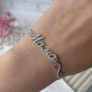 Pulsera con nombre personalizado en plata de ley, regalo perfecto para mamá primeriza, regalo para el Día de la Madre, pulsera con palabra, pulsera de plata para mamá