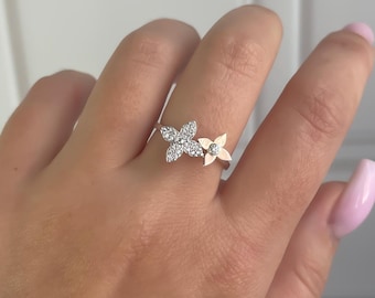 Silver Four Leaf Clover Ring, Delicate Clover Shaped Ring, Minimalist 4 Leaf Clover Ring, Gold Plated Clover Ring, Nature Inspired Ring