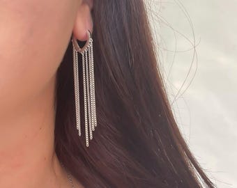 Long Chain Earrings Sterling Silver, Plain Silver Drop Earring, Dangle Earrings, Dainty Long Silver Earrings, Womens Gift