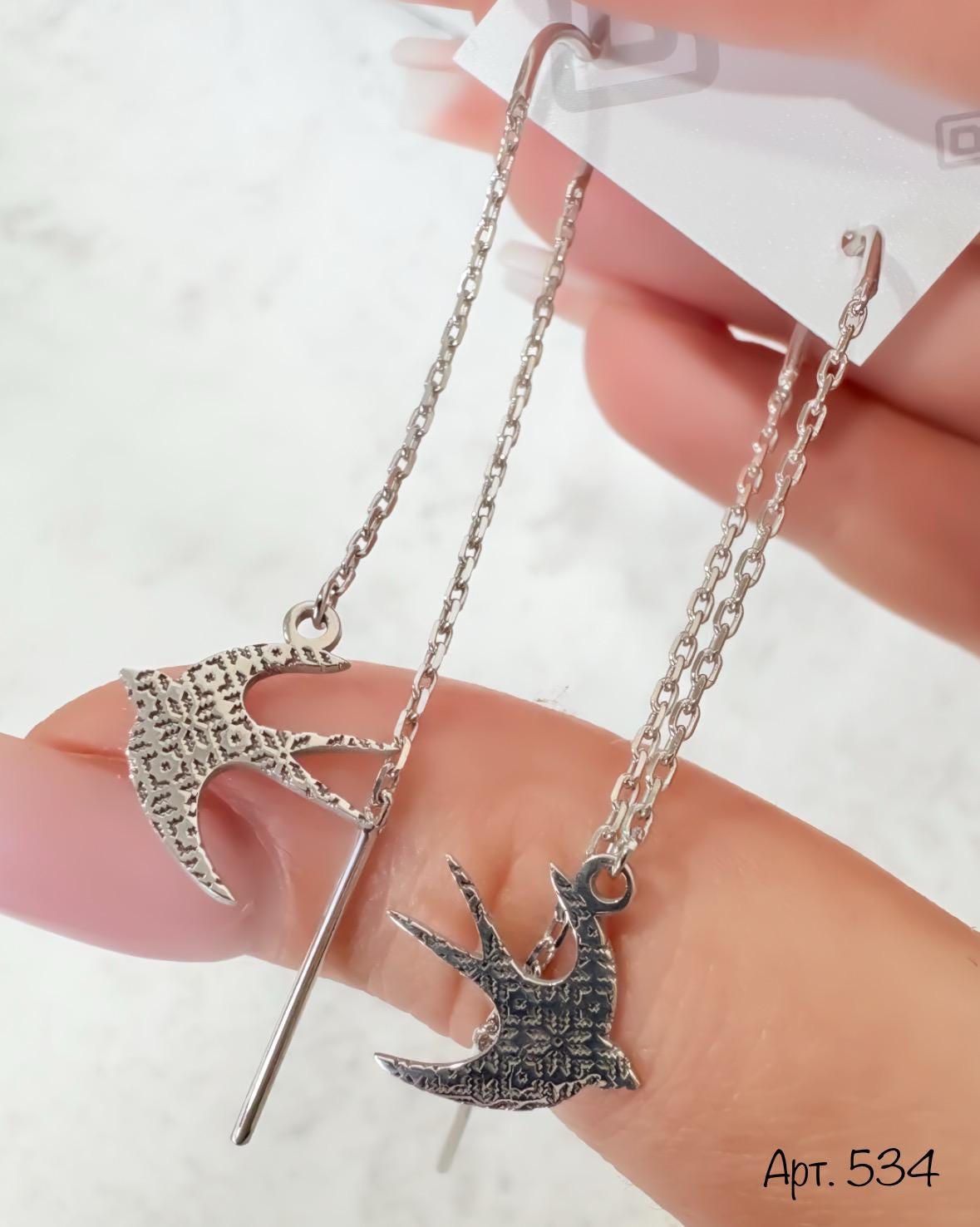 Rondini - Orecchini 3D in argento sterling, uccelli volanti appesi a una catena - Italia