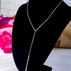 Silver Long Drop Y Necklace, Falling Chain Necklace, Sterling Silver Neck Chain, Dainty Y Shaped Necklace, Simple Y Necklace