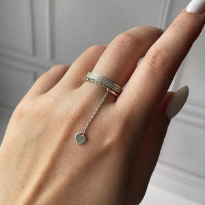 Silver Hanging Chain Ring, Dangle Chain Ring Silver, Heart Pendant Ring, Trendy Dangle Elegant Ring, Unique Statement Jewelry
