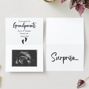 Schwangerschaftsankündigungskartenvorlage, Überraschungsneues Baby-Schwangeres offenbaren, Babymitteilung an Großeltern, Opa, Oma, Nana-Karte