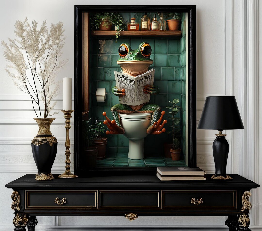 Funny Bathroom Frog Poster – Animal on Toilet Wall Art – Gag Gift for ...