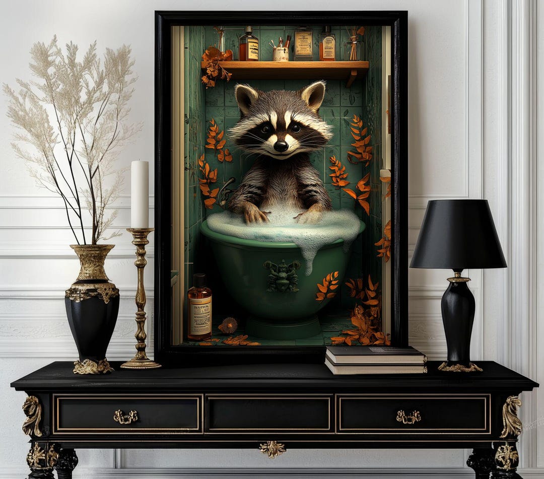 Funny Bathroom Raccoon Poster – Animal on Toilet Wall Art – Gag Gift ...