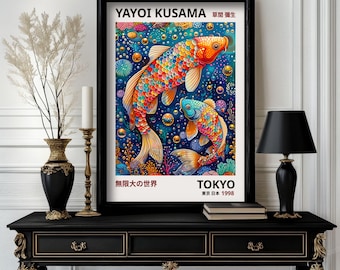 Koi Fish Art Print • Psychedelic Japanese Dot Painting • Colorful Abstract Koi Poster • Zen Inspired Wall Decor(k2_31)