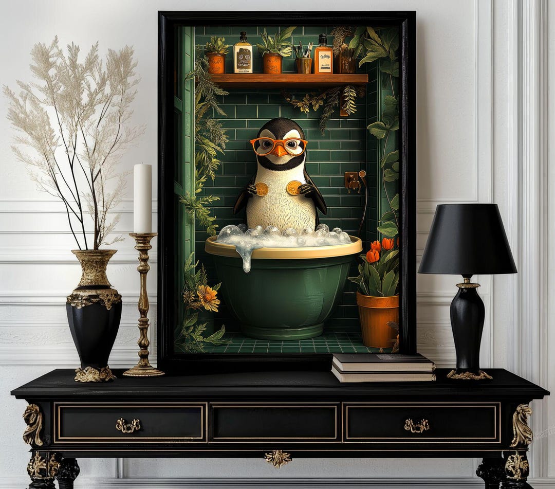 Funny Bathroom Penguin Poster – Animal on Toilet Wall Art – Gag Gift ...