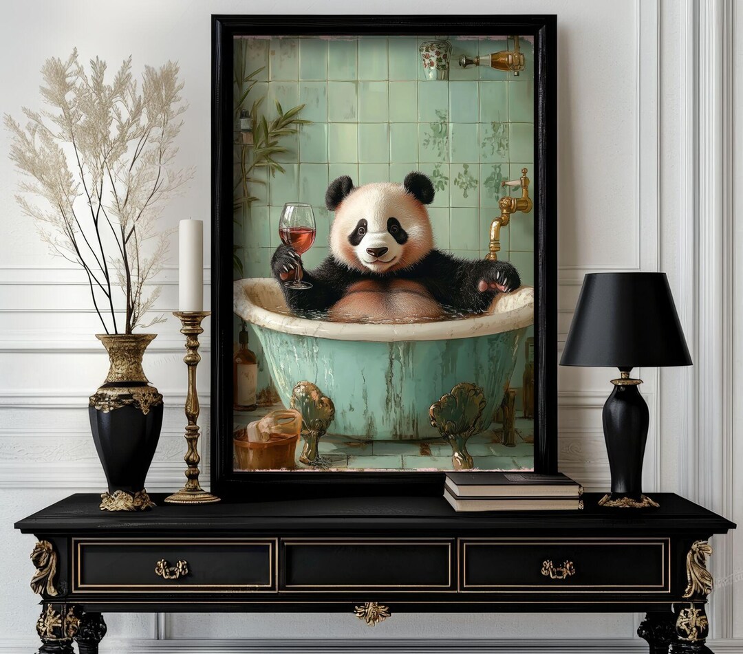 Funny Bathroom Panda Poster – Animal on Toilet Wall Art – Gag Gift for ...