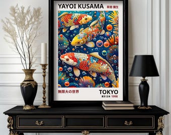 Koi Fish Art Print • Psychedelic Japanese Dot Painting • Colorful Abstract Koi Poster • Zen Inspired Wall Decor (k2_32