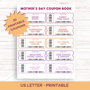 Mother&#39;s Day Coupons, Mother&#39;s Day Gift, Coupon Book, Mom Coupon, Printable PDF Download