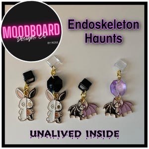 Endoskeleton Haunts, Bunny & Bat, Skeleton, Gothic and Dark, eReader Dust Plug Charms