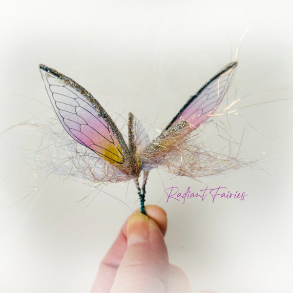 OOAK Fairy Wings see through clear cicada for small dolls and one of a kind creations Lavender Gold