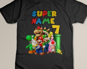 Camiseta de cumpleaños de la familia Mario, camiseta de cumpleaños de Mario personalizada, camisetas personalizadas de la familia Super Mario, camiseta de cumpleañero