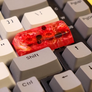 Artisan Resin Enter (2.25U) Keycap – Custom SA Profile with Lepidolite Crystal & Natural Flowers, Unique Gift, Cherry MX Keyboards, Anime