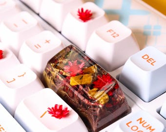 Custom Backspace Artisan Keycap with Tiger Eye Crystal– Handmade Resin Keycap, 2U Keycap, SA Keycap Set, Cherry MX Keycap, Birthday Gift