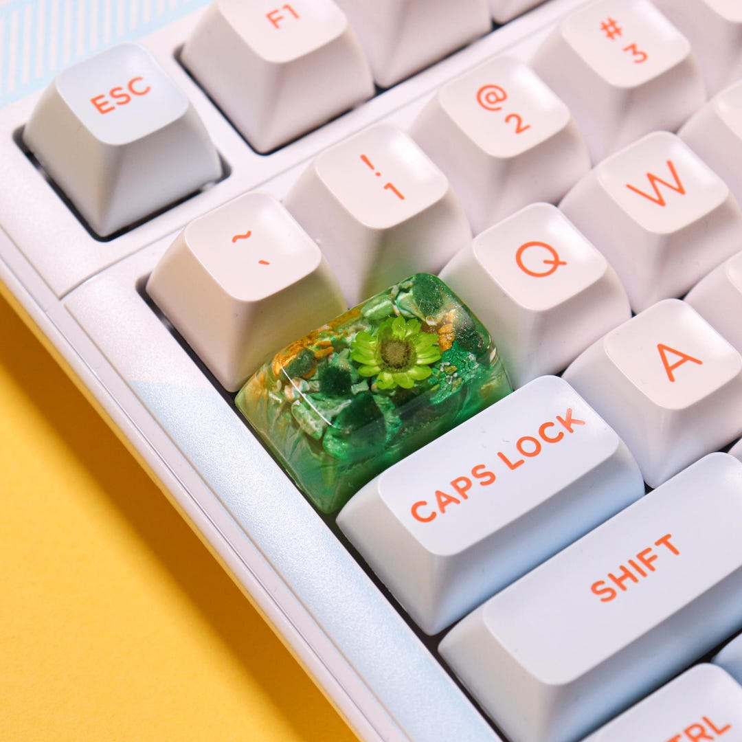 Resin Artisan TAB Keycap, 1.5U Keycap With Green Agate and Flowers ...