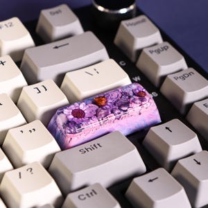 Artisan Resin Enter (2U) Keycap – Custom SA Profile with Lepidolite Crystal & Natural Flowers | Unique Gift, Cherry MX Keyboards, Anime