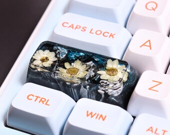 Artisan Shift Keycap 2.25U, Obsidian Crystal & Flowers, Custom Resin Keycap, Handmade SA Profile Key Caps, Cherry MX, Cute Birthday Gift