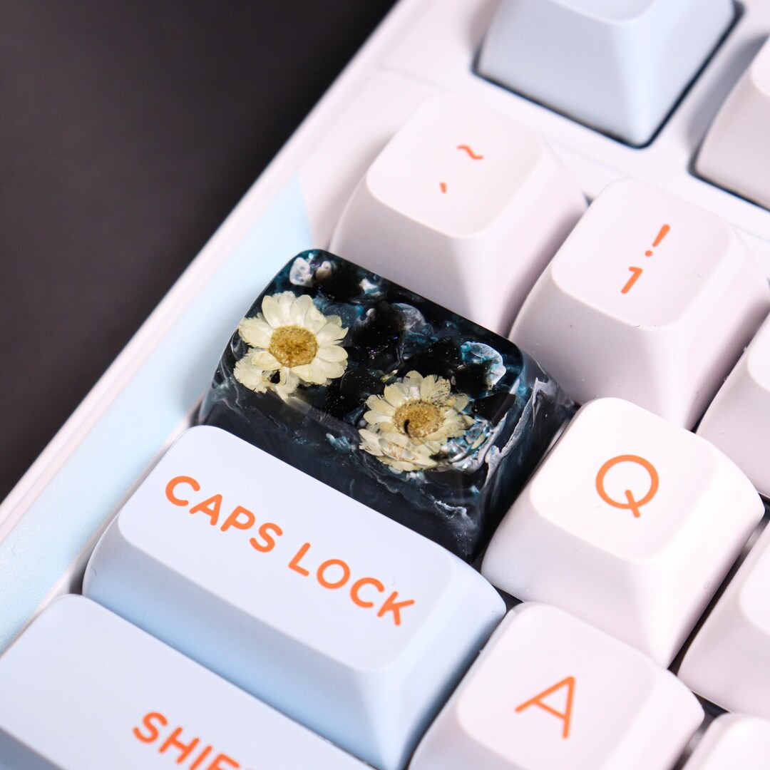 Artisan TAB Keycap 1.5U, Obsidian Crystal, Real Flowers, Custom Resin ...