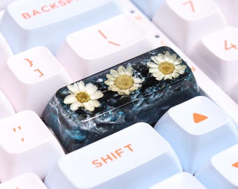 Artisan Enter Keycap 2.25U, Obsidian Crystal & Flowers, Custom Resin Keycap, Handmade SA Profile Key Caps, Cherry MX, Cute Birthday Gift