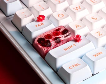 Artisan BackSpace 2U Keycap, Garnet Crystal Keycap, Resin Keycap With Real Flower, Handmade Keycap, Custom Mechanical Keyboard, Gift Gamer