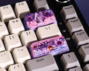 Handmade Enter | Backspace Keycap Set – Crystal & Natural Flowers, Custom Resin Artisan Keys for Cherry MX Mechanical Keyboards (SA Profile)