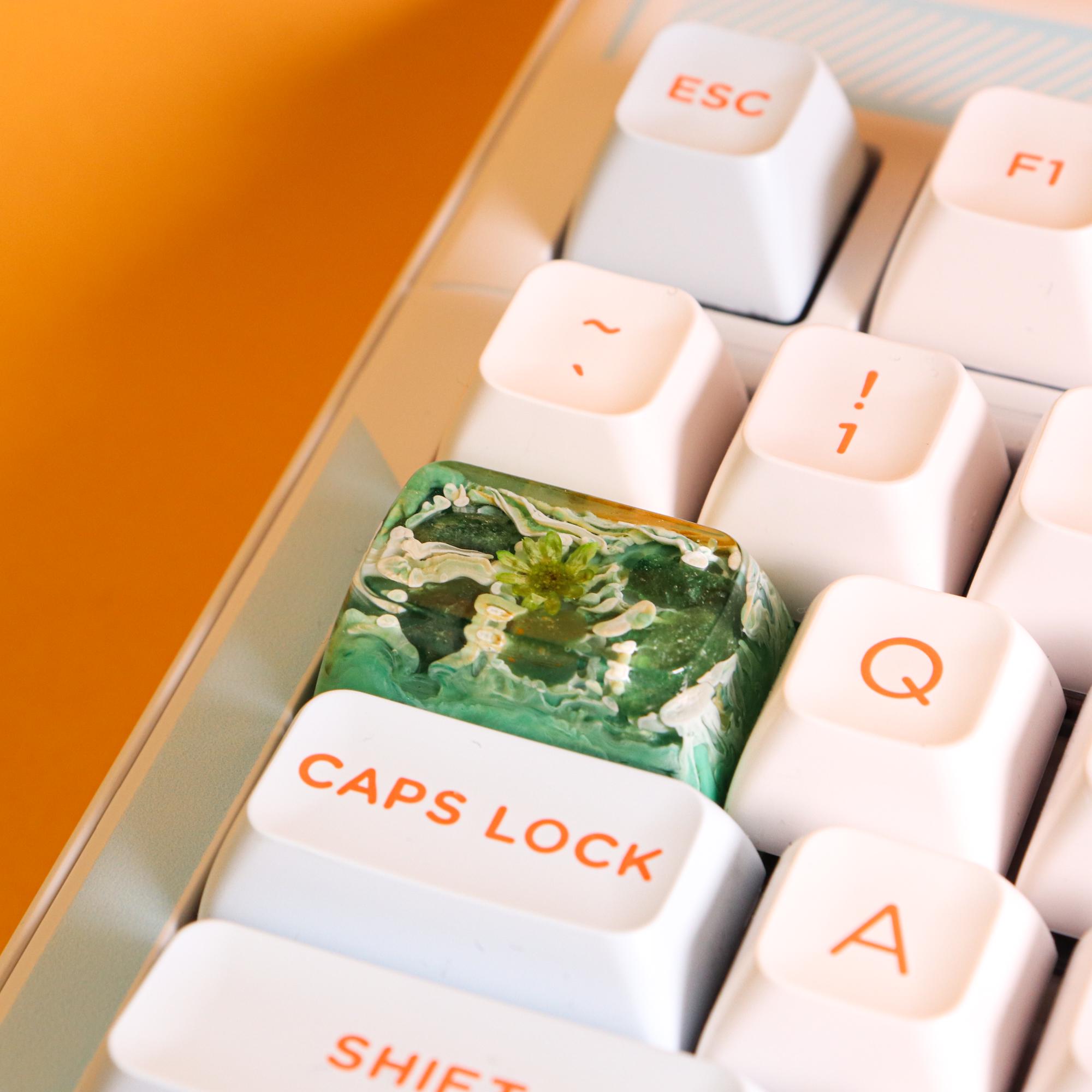 Unique Artisan Resin TAB Keycap – Green Agate Gemstone & Natural ...