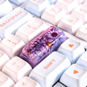 Custom Artisan Enter 2.25U Keycap with Crystal and Flowers, Resin SA Profile, Handmade Anime Keycap for Mechanical Keyboard, Gamer Gift