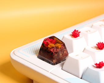 Artisan Keycap with Tiger Eye Crystal, Resin Keycap, Keycap Set, Cherry MX Keycap, Flower Keycap, SA Keycap, Handmade Keycap