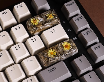 Set di tasti artigianali Pyrite & Flower: tasti personalizzati per tastiera Cherry MX (profilo SA)