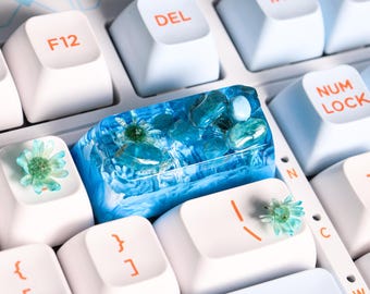Artisan Resin Keycap, Keycap with Crystal And Plant, Handmade Nature Key Cap Set, Custom Keycap for Cherry MX Keyboard, SA Profile BackSpace