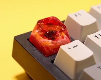 Custom Artisan ESC Keycap 1U, Garnet Crystal, Natural Flowers, Resin Keycap, Handmade SA Profile, Cherry MX, Cute Keycap, Gaming, Anime Gift