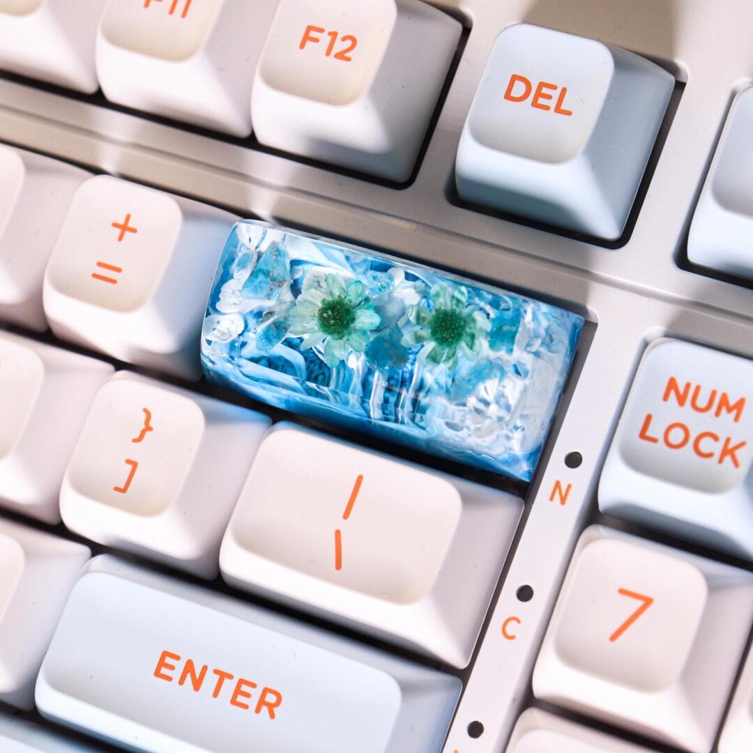 Artisan Backspace Keycap With Flower and Crystals, Handmade Resin