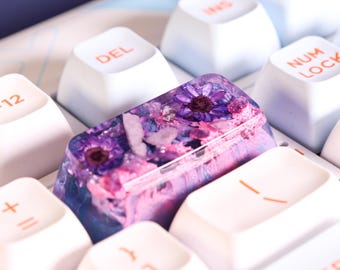 Artisan BackSpace 2U Keycap | Handmade Resin Keycap With Lepidolite Crystal and Flowers For Mechanical Keyboard – SA Profile, – Custom Gift
