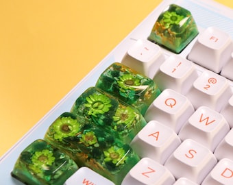 Keycap Set With Natural Flower And Gemstones, Handcrafted Keycaps, Artisan Keycap, Gift For Her, Birthday Gift, SA keycaps, Set Key Caps