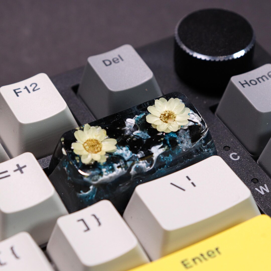 Resin Artisan Backspace 2U Keycap, Obsidian and Flower, Custom Key Cap ...