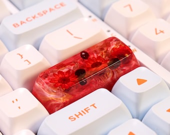 Artisan Resin ENTER 2.25U Keycap, Garnet Crystal & Flowers Key Cap, Custom SA Profile Keycap for Cherry MX, Handmade Cute Gift For Her