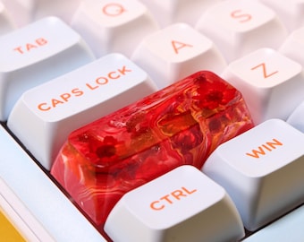 Artisan Resin Shift 2.25U Keycap, Garnet Crystal & Flowers Key Cap, Custom SA Profile Keycap for Cherry MX, Handmade Cute Gift For Her