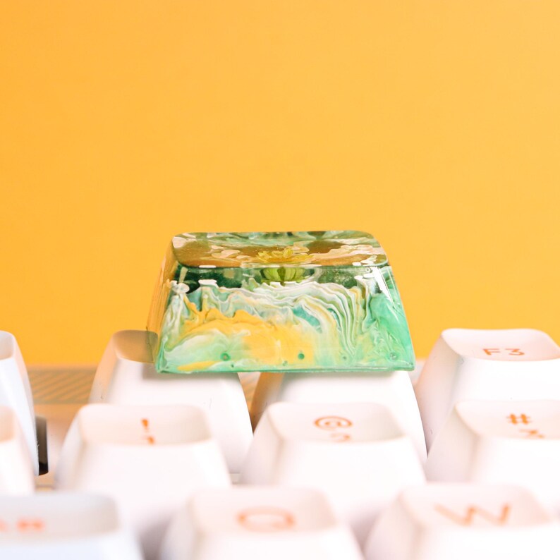 Unique Artisan Resin TAB Keycap – Green Agate Gemstone & Natural ...