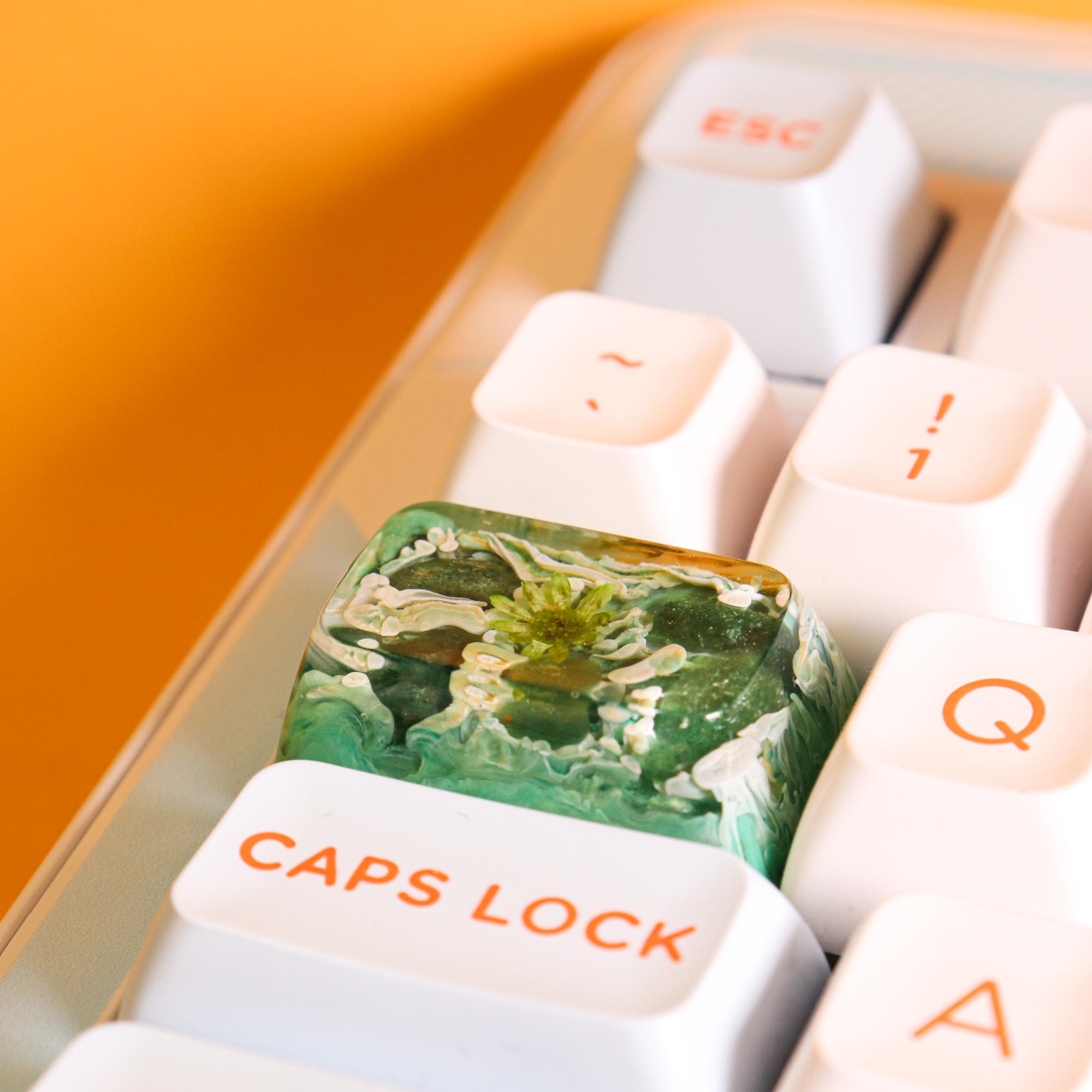 Unique Artisan Resin TAB Keycap – Green Agate Gemstone & Natural ...