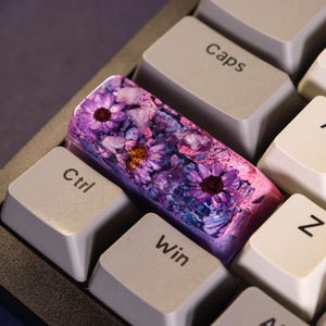 Artisan Resin Shift (2U) Keycap – Custom SA Profile with Lepidolite Crystal & Natural Flowers | Unique Gift For, Cherry MX Keyboards, Anime